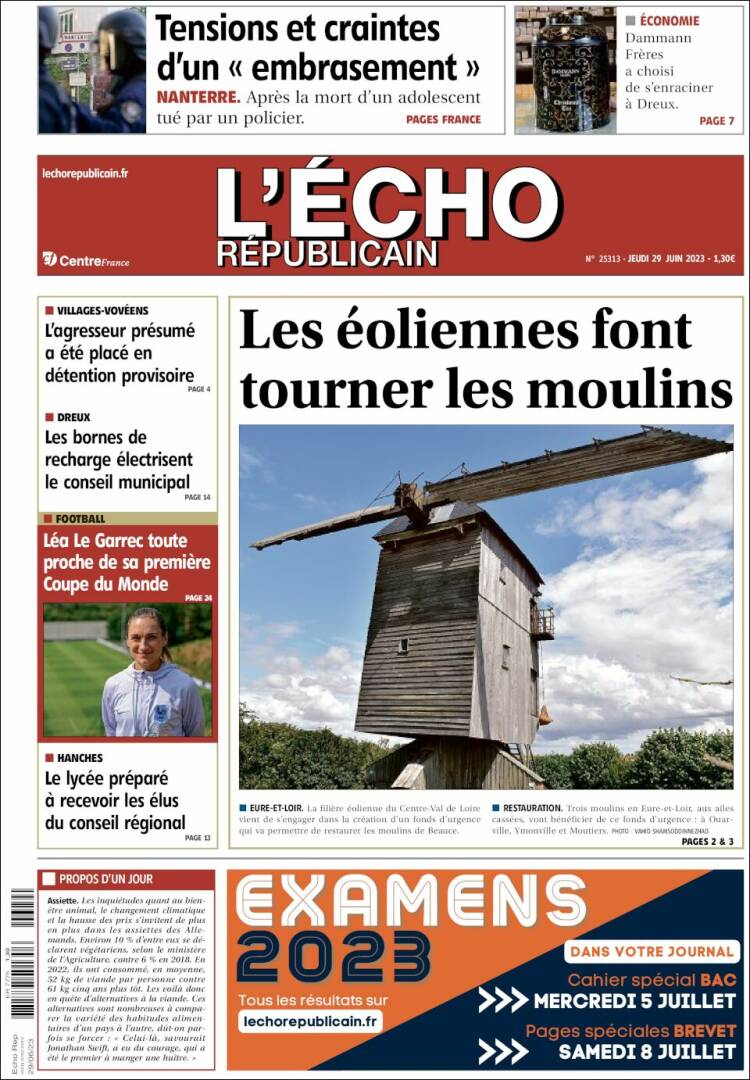 Portada de L'Echo Républicain (Francia)