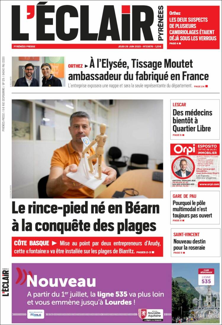 Portada de L'Eclair des Pyrénées (Francia)