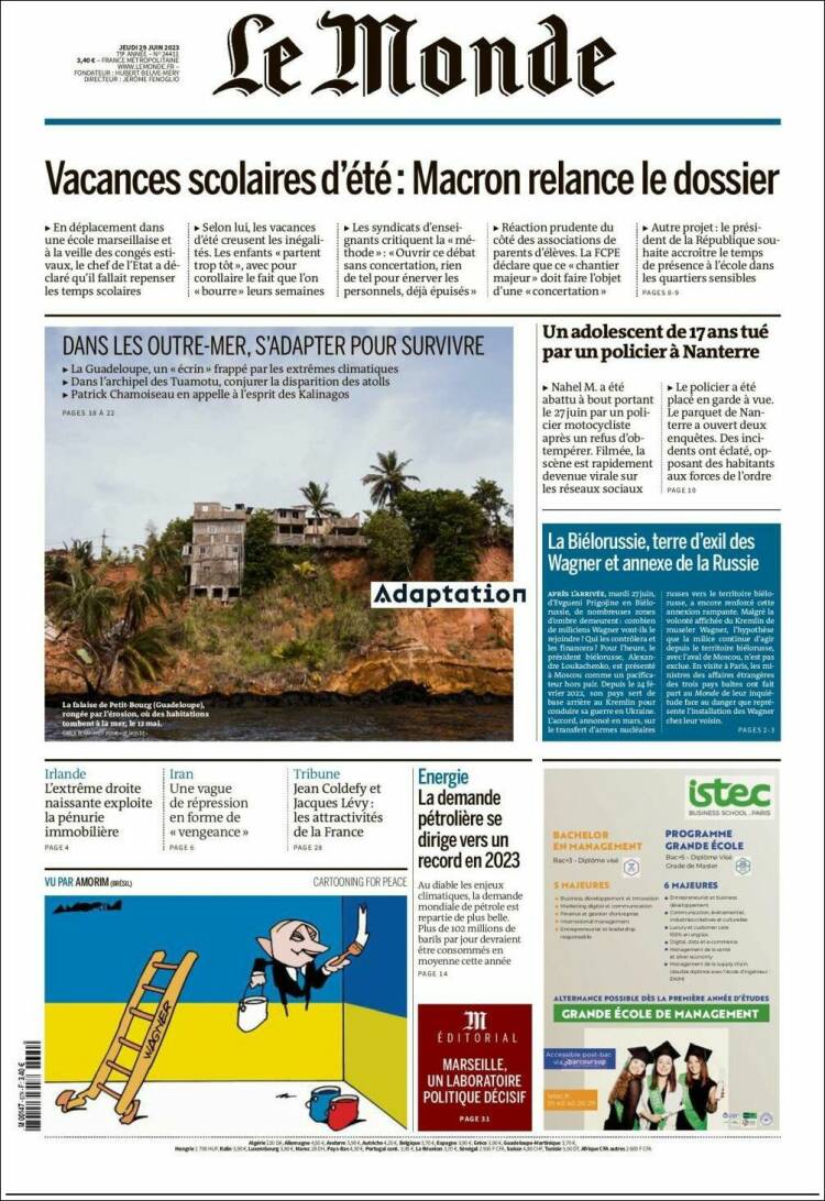 Portada de Le Monde (Francia)