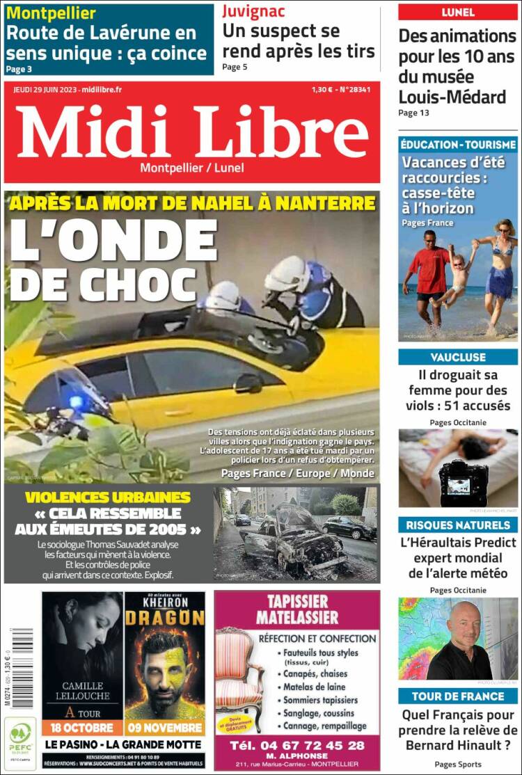 Portada de Midi Libre (Francia)