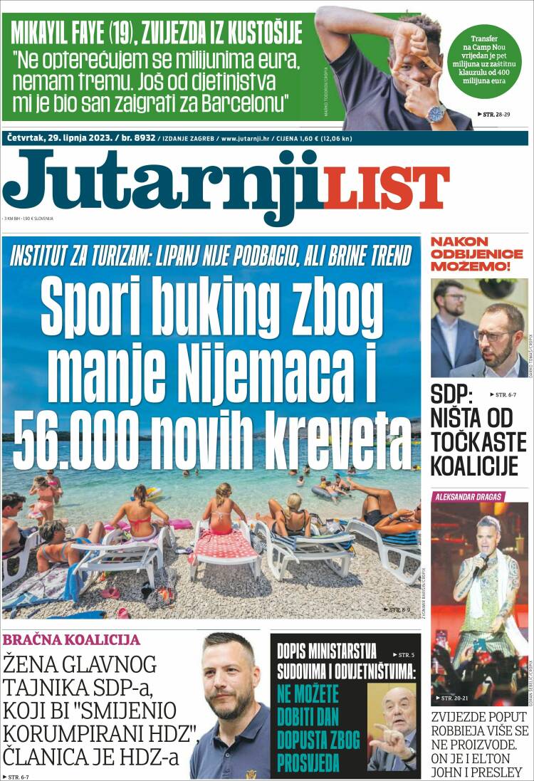 Portada de Jutarnji List (Croacia)