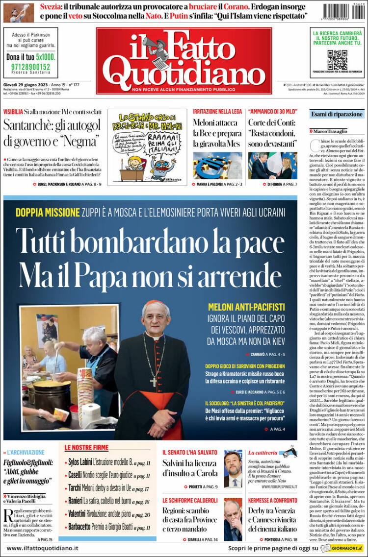 Portada de Il Fatto Quotidiano (Italia)