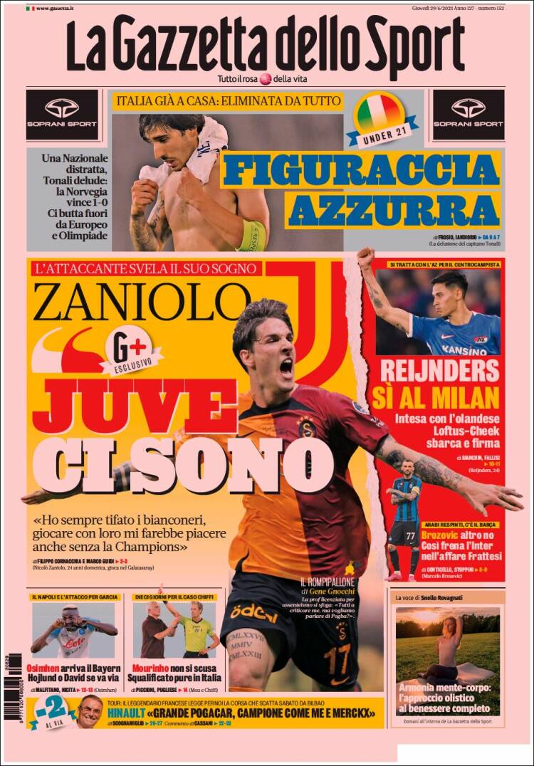 Portada de La Gazzetta dello Sport (Italia)
