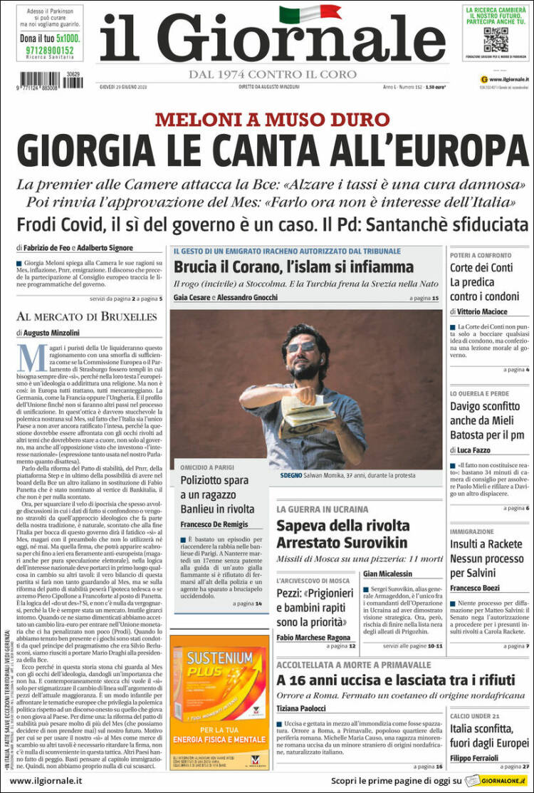 Portada de il Giornale (Italia)