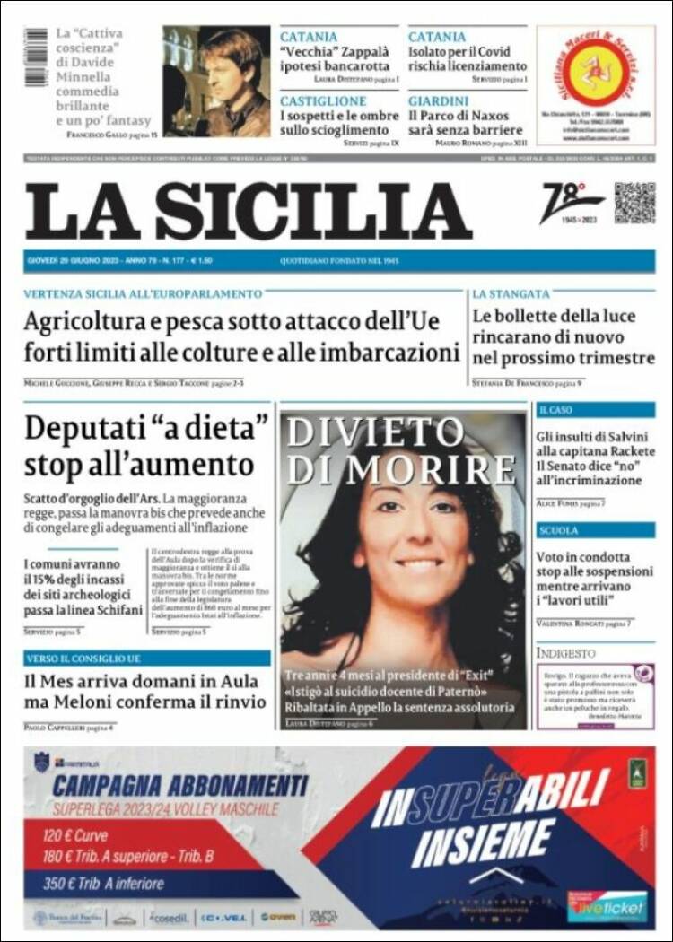 Portada de La Sicilia (Italia)