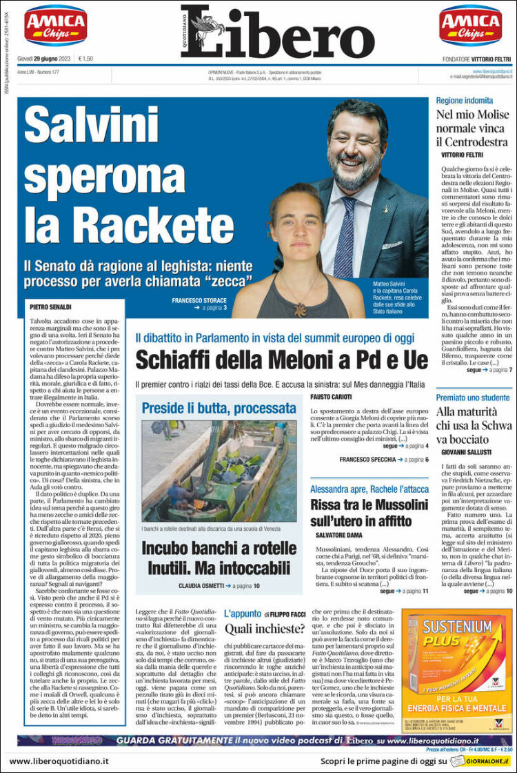 Portada de Libero (Italia)