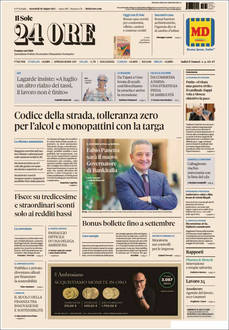 Portada de Il Sole 24 ORE (Italia)