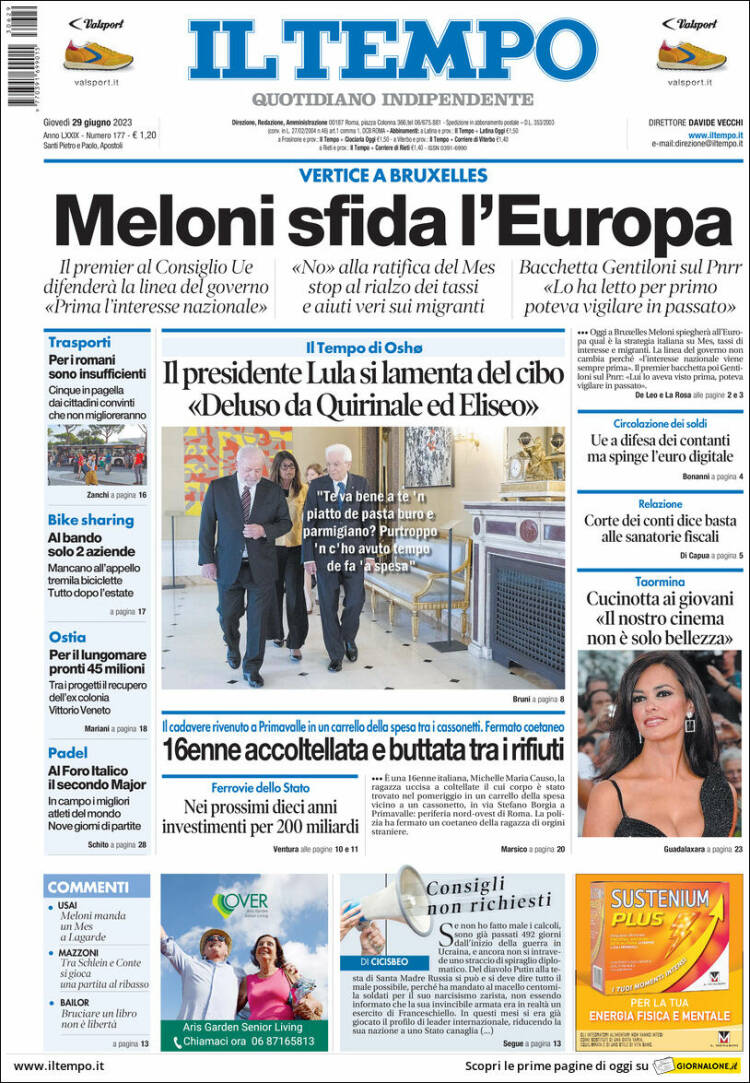 Portada de Il Tempo (Italia)