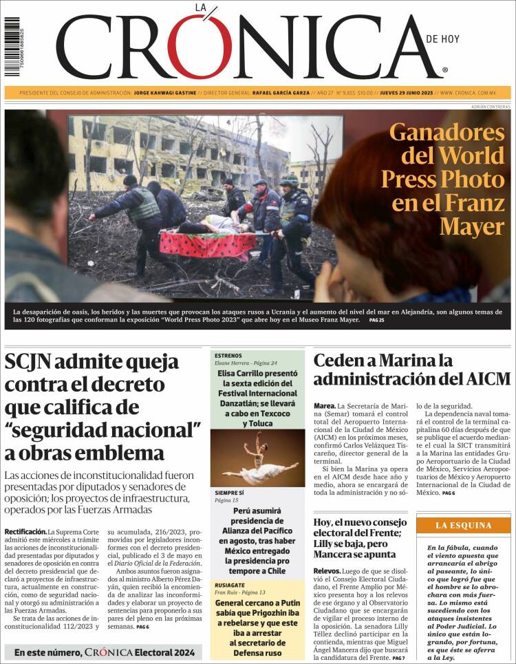 Portada de La Crónica de Hoy (México)