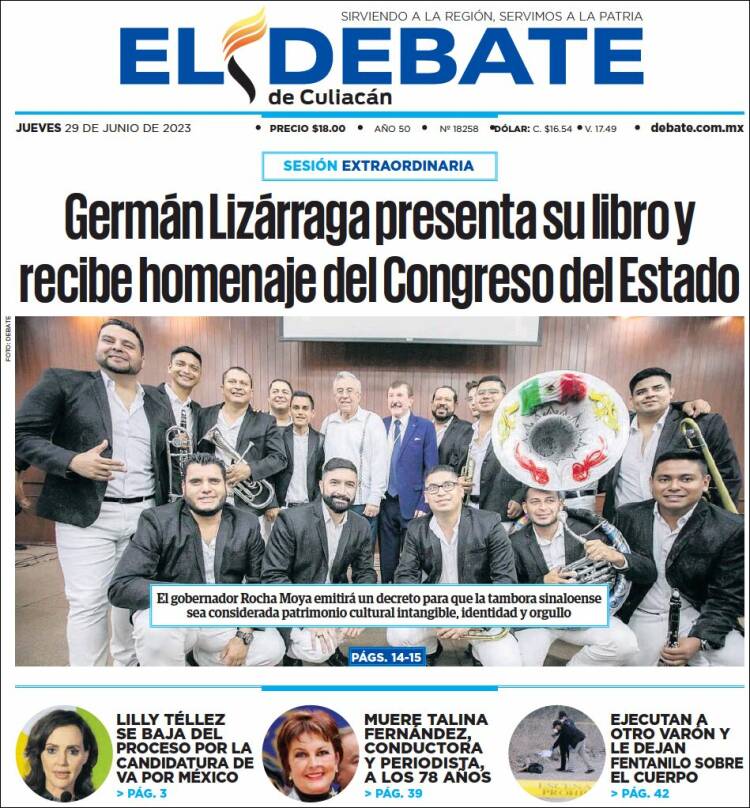 Portada de El Debate de Culiacán (México)