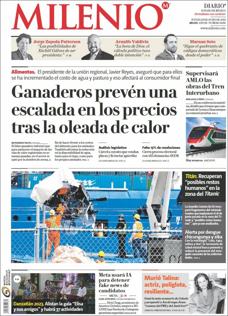 Portada de Milenio - Estado de México (México)