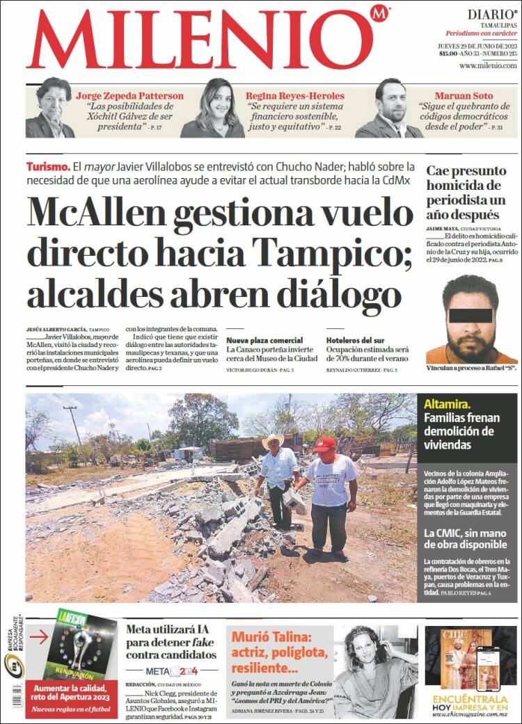 Portada de Milenio - Tamaulipas (México)