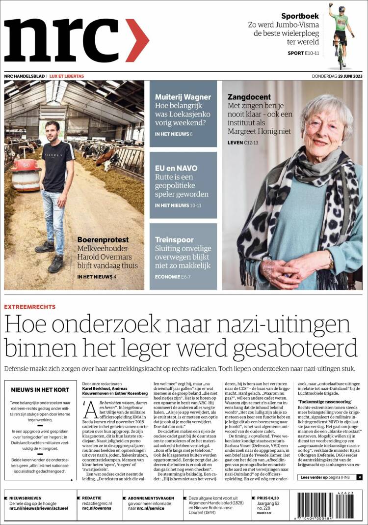 Portada de NRC Handelsblad (Pa&iacute;ses Bajos)