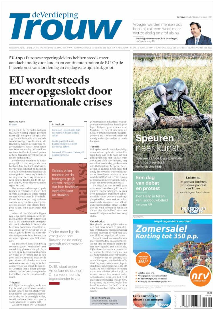 Portada de Trouw (Pa&iacute;ses Bajos)