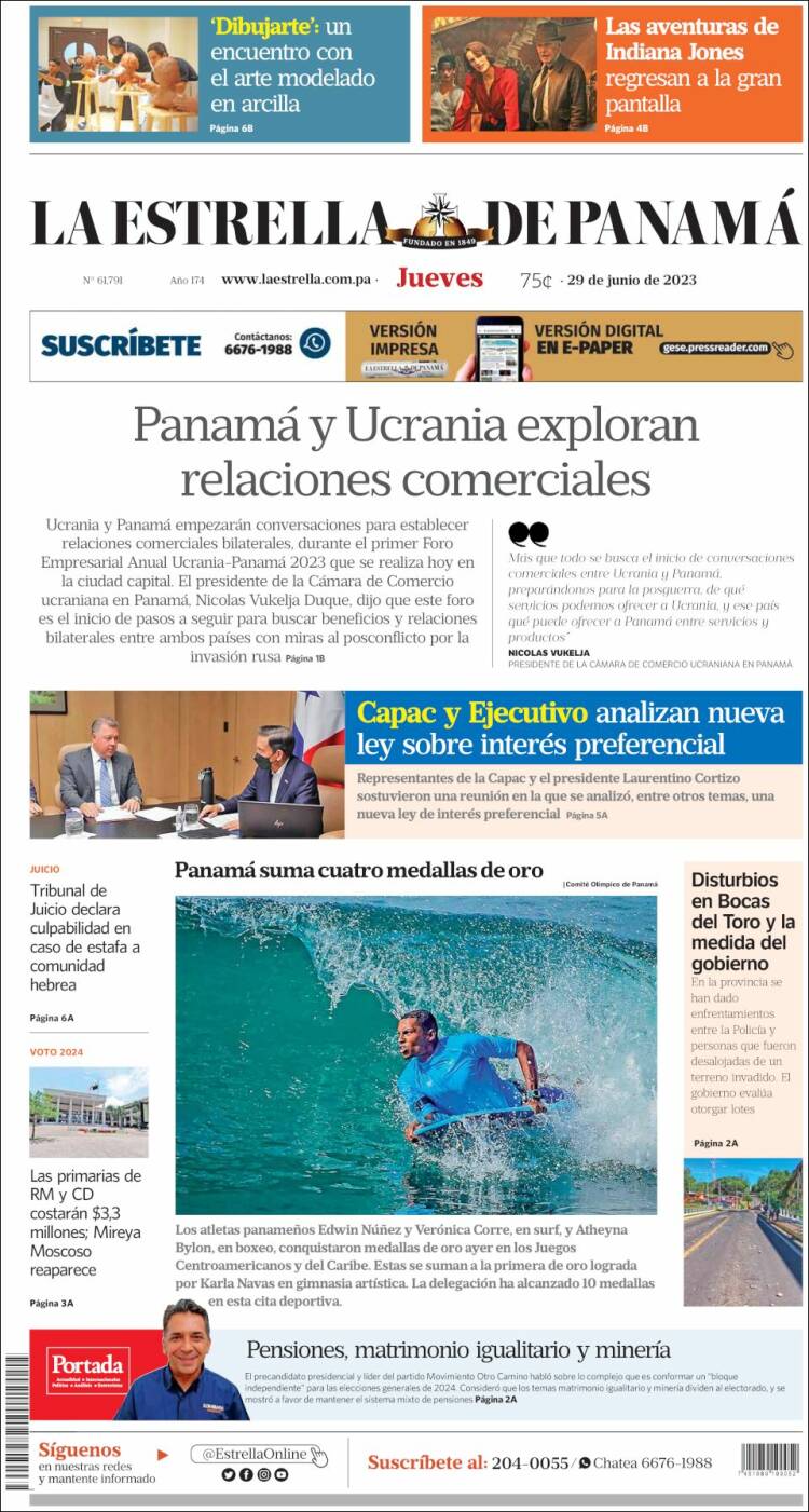 Portada de La Estrella de Panamá (Panam&aacute;)