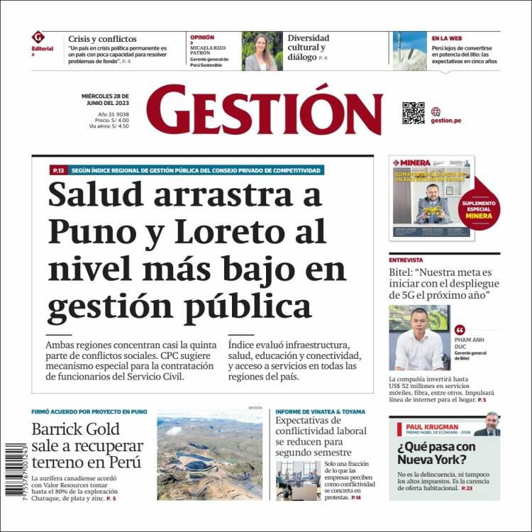 Portada de Diario Gestión (Per&uacute;)
