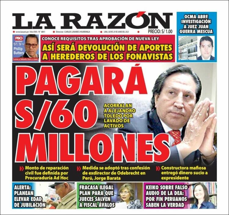 Portada de La Razón (Per&uacute;)