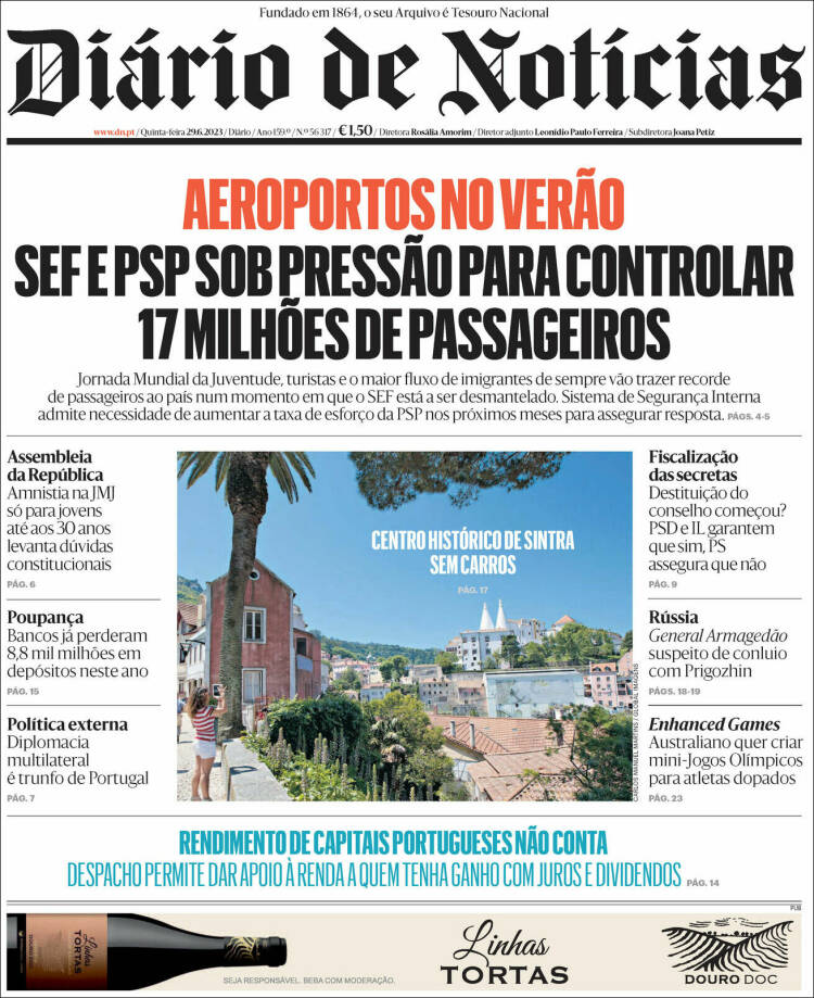 Portada de Diário de Noticias (Portugal)