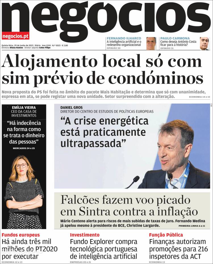 Portada de Jornal de Negócios (Portugal)