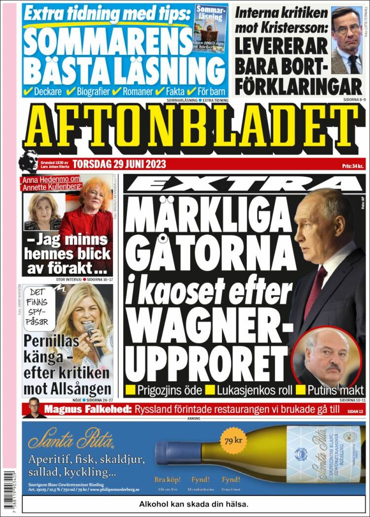 Portada de Aftonbladet (Suecia)