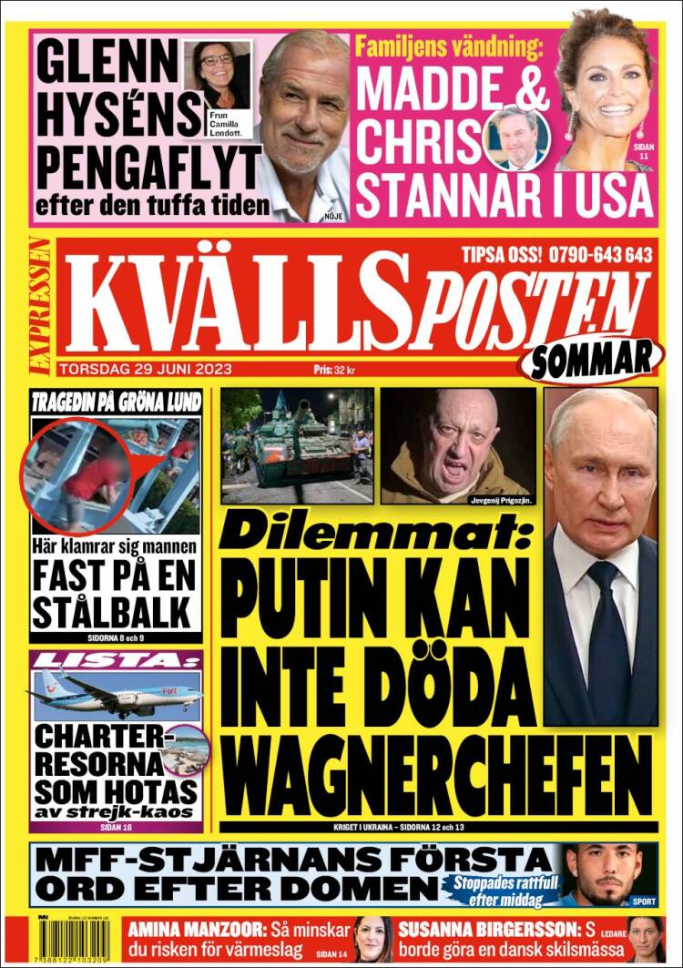 Portada de Kvällsposten (Suecia)