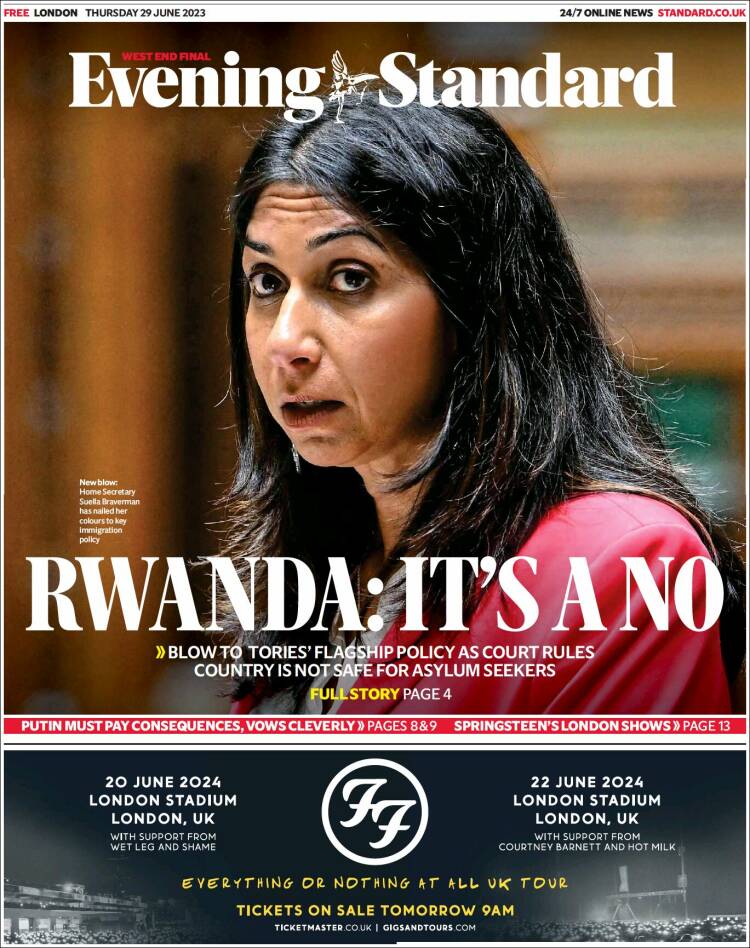 Portada de Evening Standard (Reino Unido)