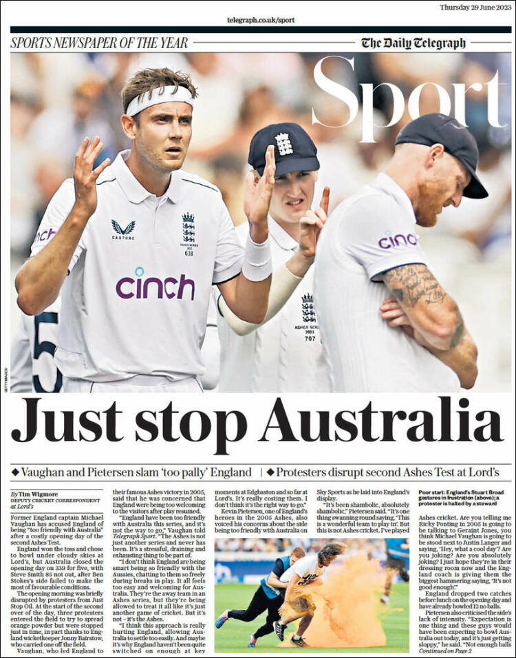 Portada de Telegraph Sport (Reino Unido)