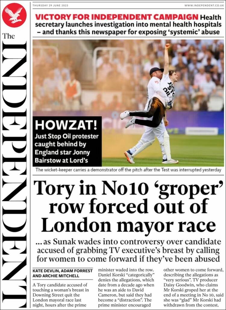 Portada de The Independent (Reino Unido)
