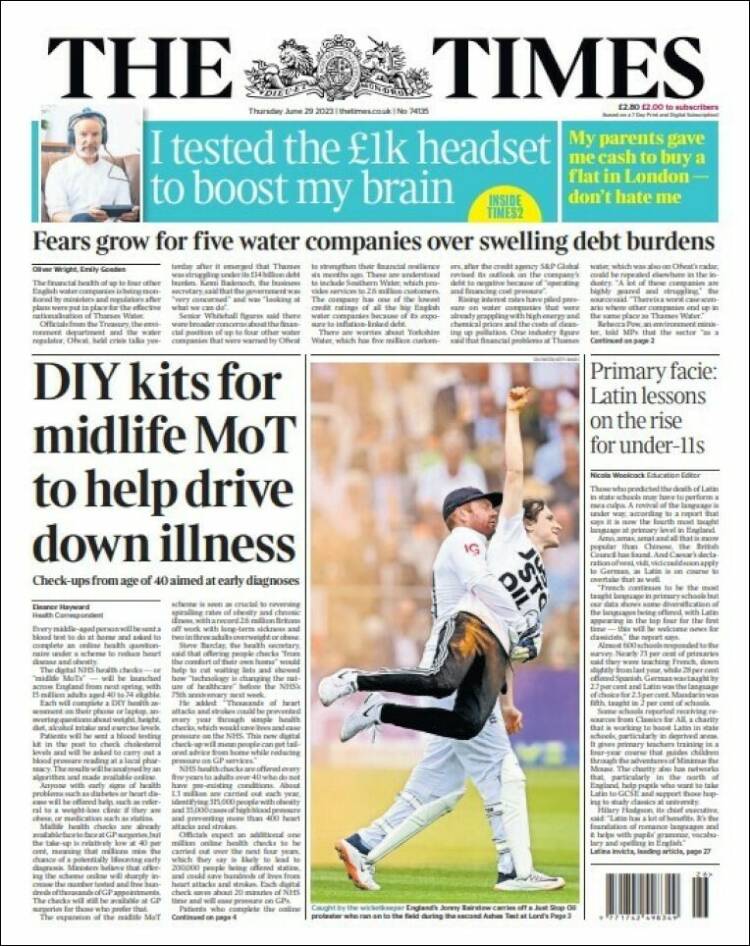 Portada de The Times (Reino Unido)