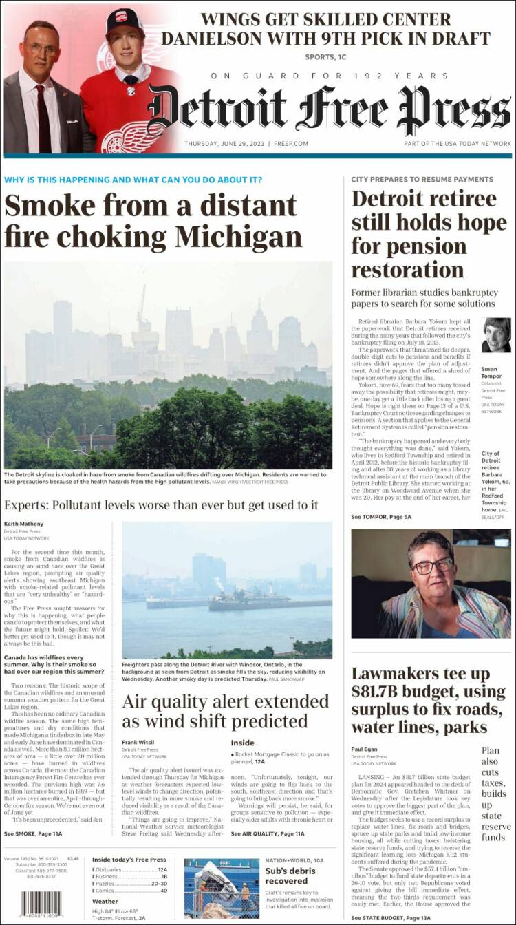 Portada de Detroit Free Press (USA)