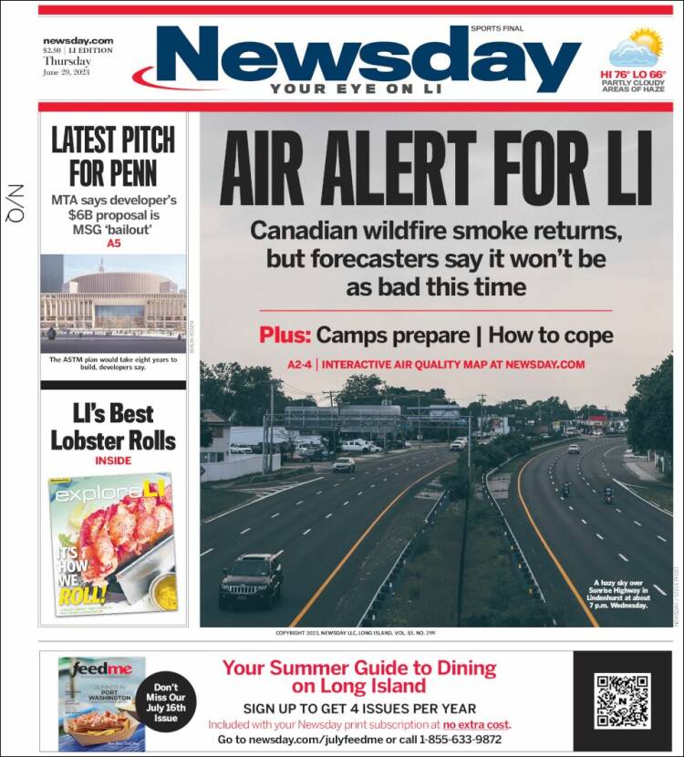 Portada de Newsday (USA)