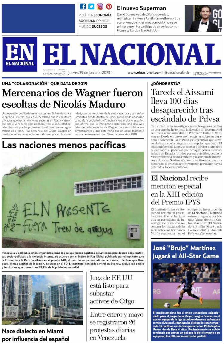 Portada de El Nacional (Venezuela)