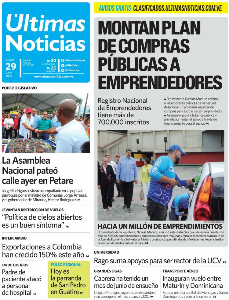 Portada de Últimas Noticias (Venezuela)