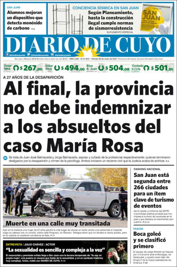 Portada de Diario de Cuyo (Argentina)