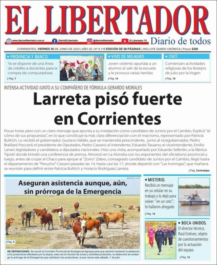 Portada de Diario El Libertador (Argentina)