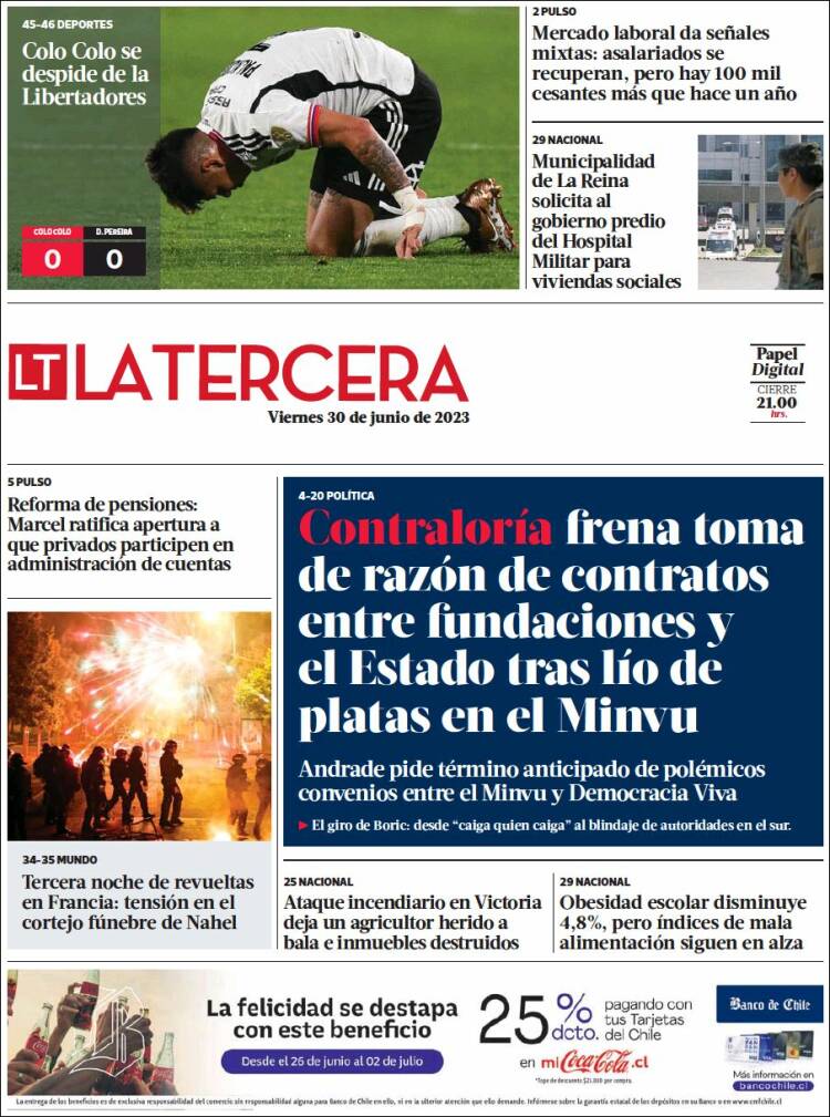 Portada de La Tercera (Chile)