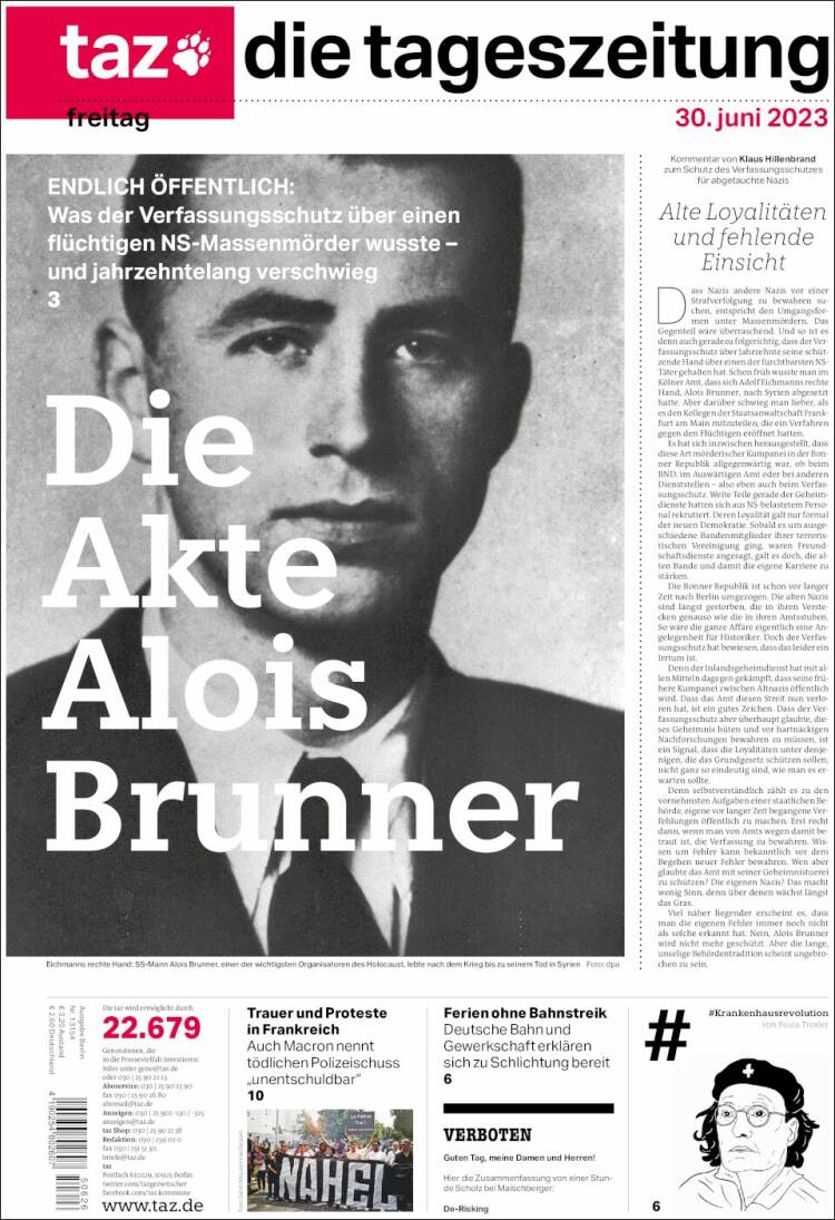 Portada de Die Tageszeitung (Alemania)