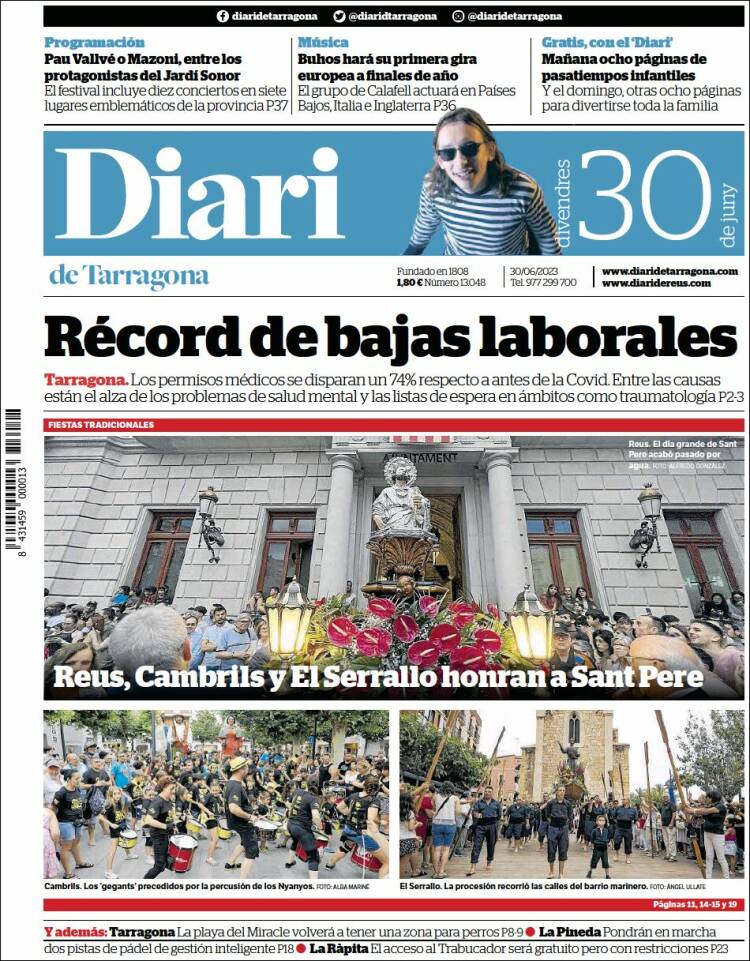 Portada de Diari de Tarragona (España)