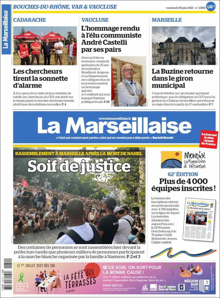 Portada de La Marseillaise (Francia)