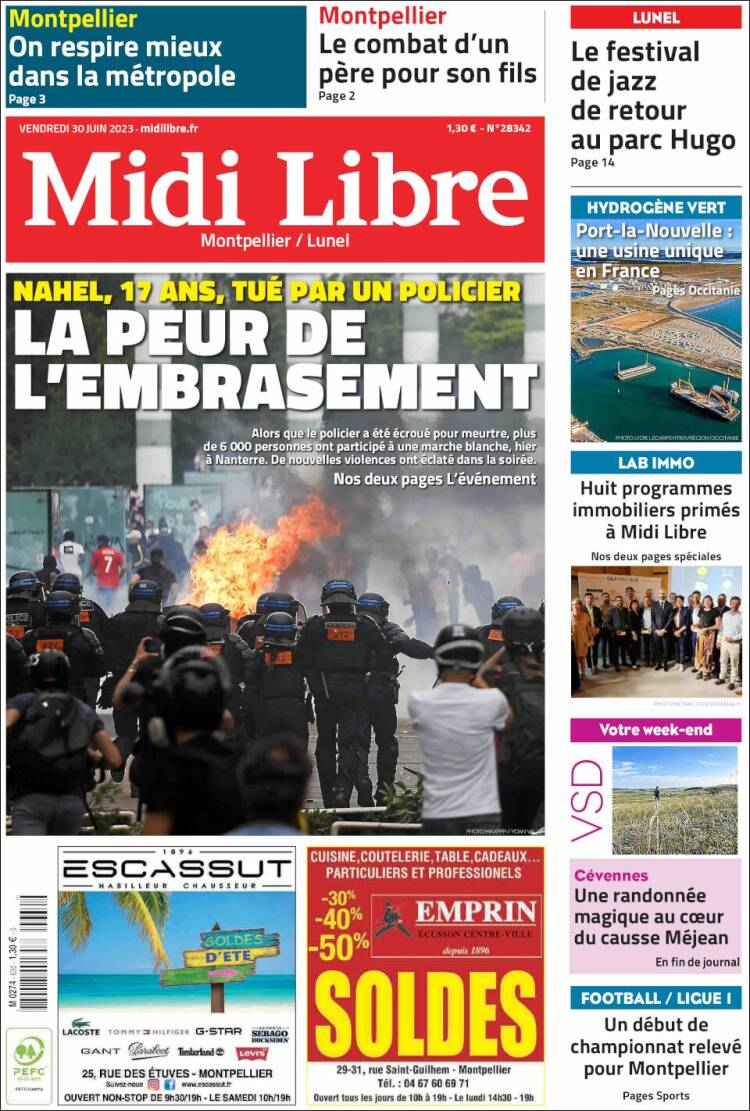 Portada de Midi Libre (Francia)