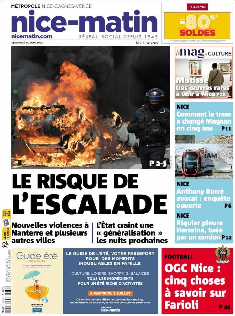 Portada de Nice-Matin (Francia)