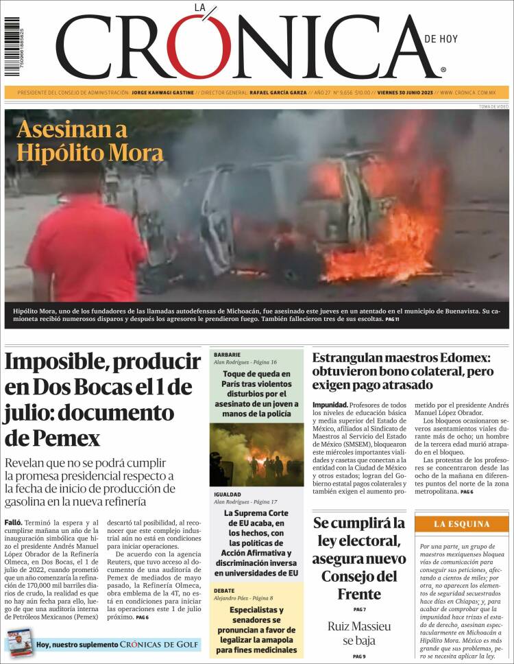 Portada de La Crónica de Hoy (México)