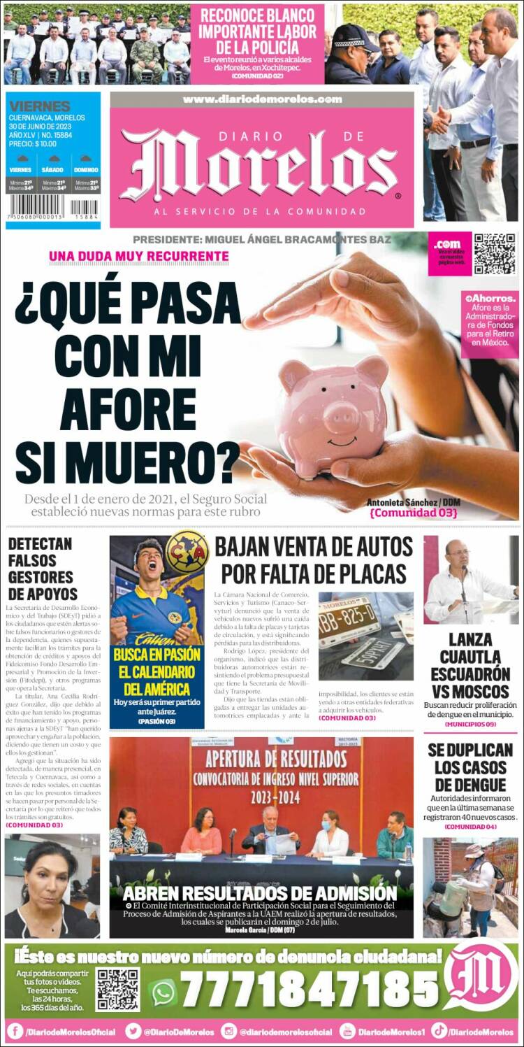 Portada de Diario de Morelos (México)