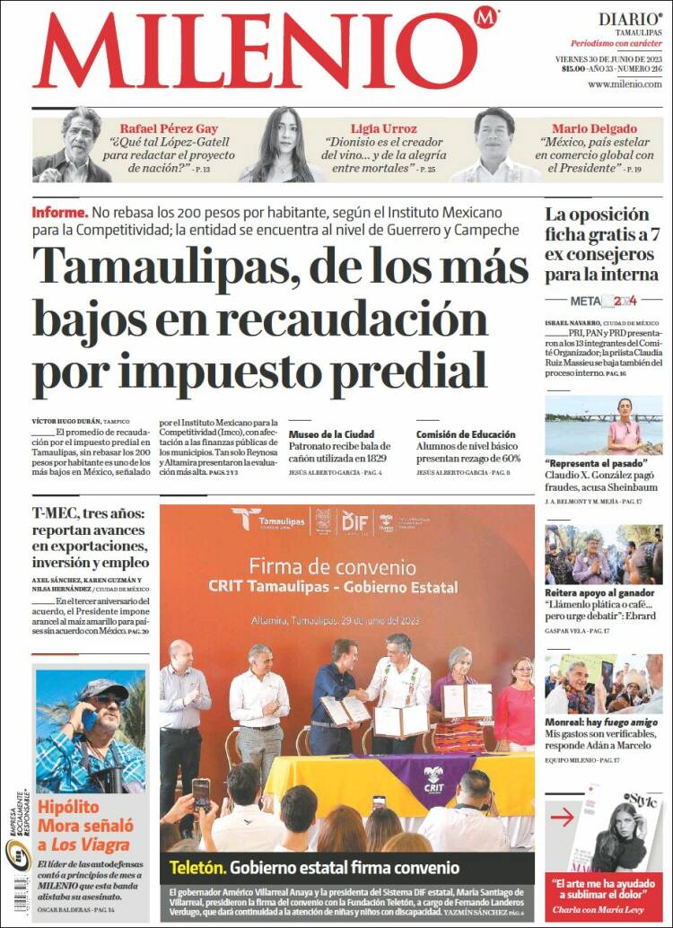 Portada de Milenio - Tamaulipas (México)