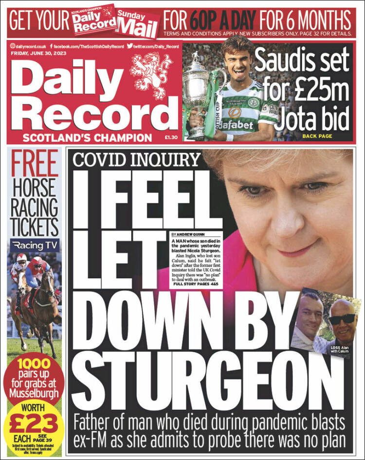 Portada de Daily Record (Reino Unido)