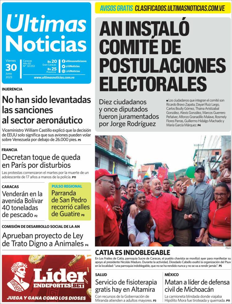 Portada de Últimas Noticias (Venezuela)