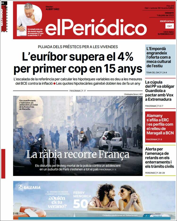 Portada de El Periódico de Catalunya (España)