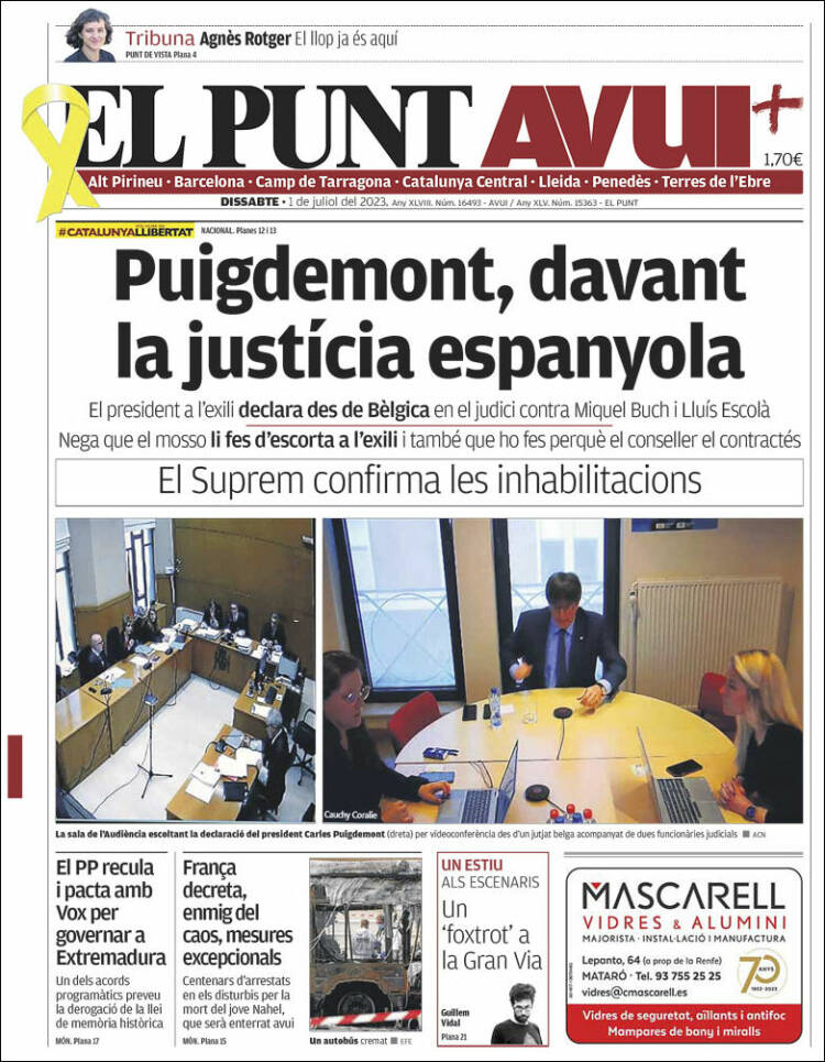 Portada de El Punt Avui (España)