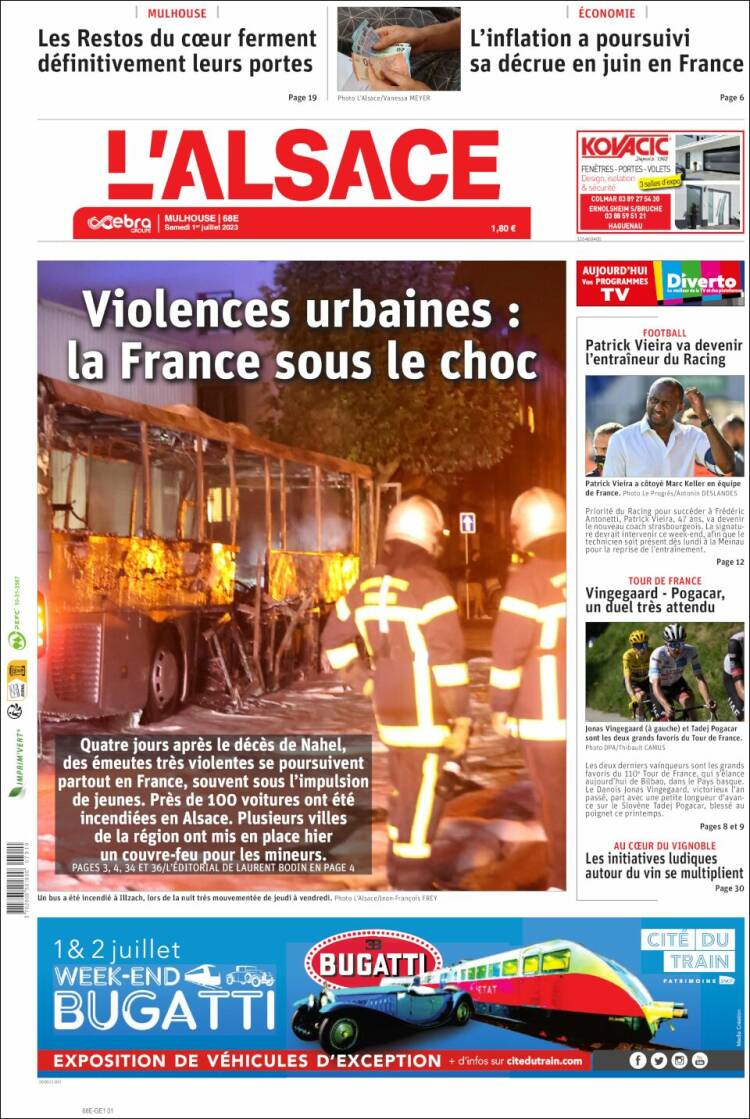 Portada de Journal L'Alsace (Francia)