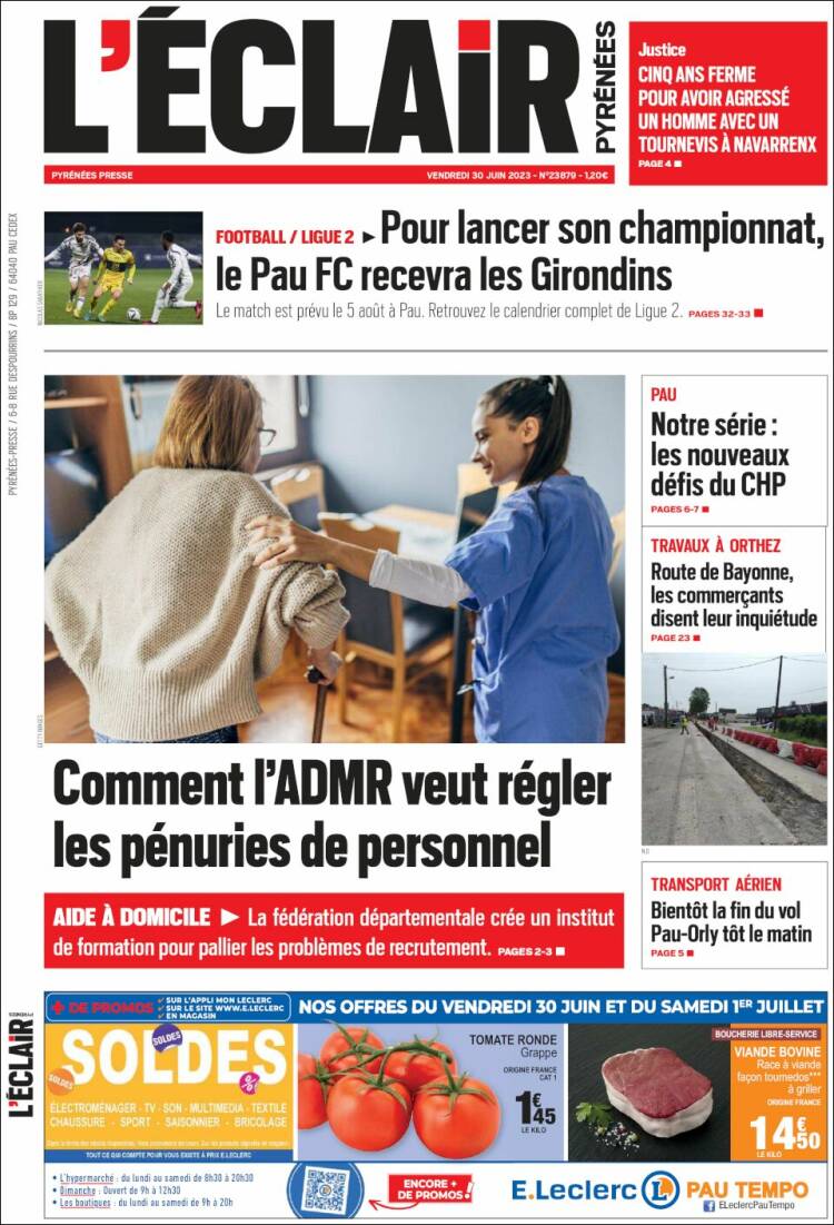 Portada de L'Eclair des Pyrénées (Francia)